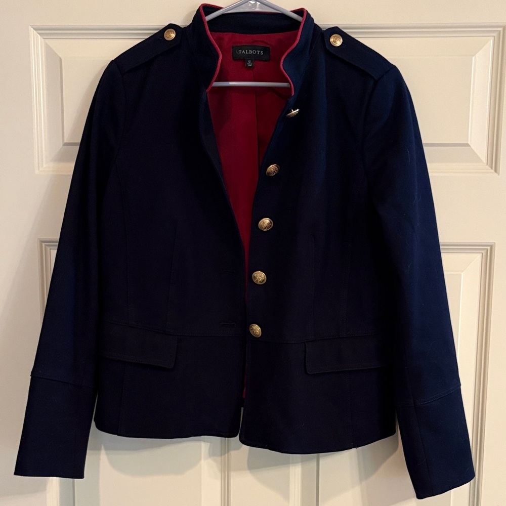 Talbots Navy Blazer with Red Trim and Gold Buttons
